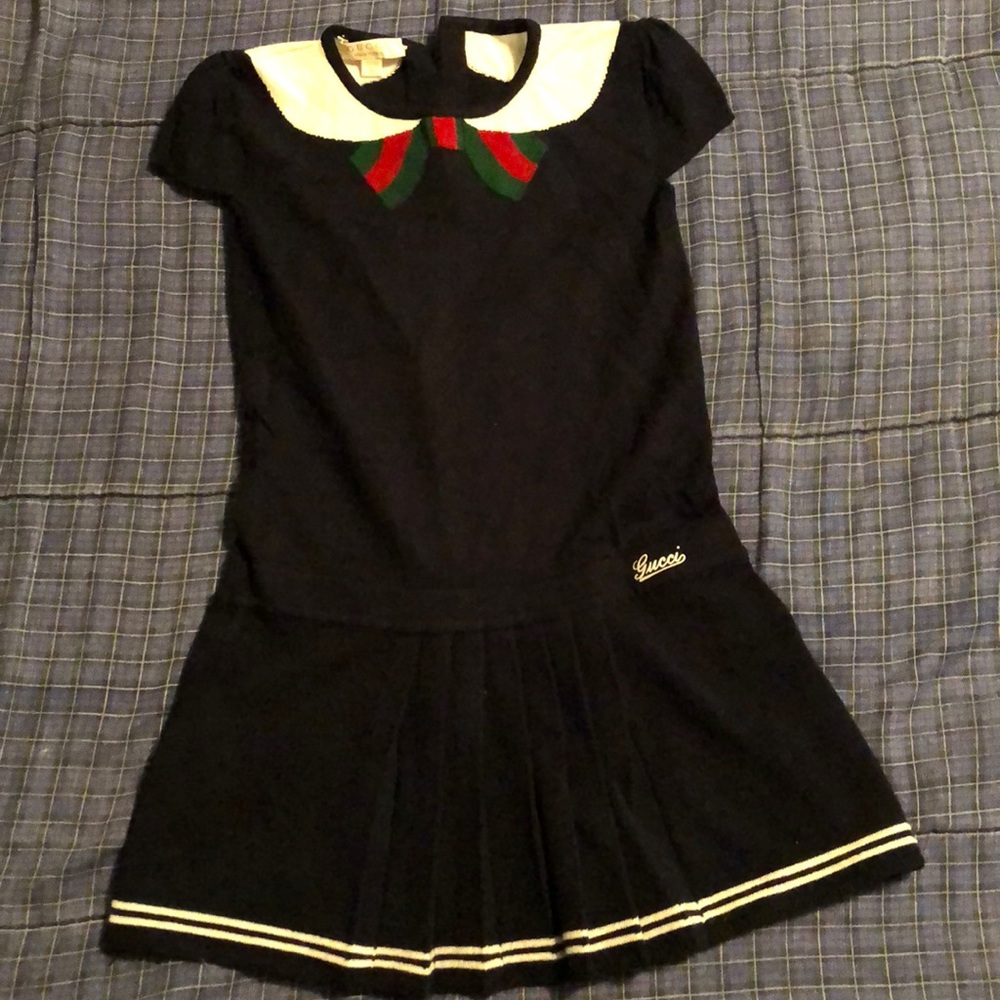 PRE OWN GIRLS GUCCI DRESS NAVY BLUE SIZE 12/18